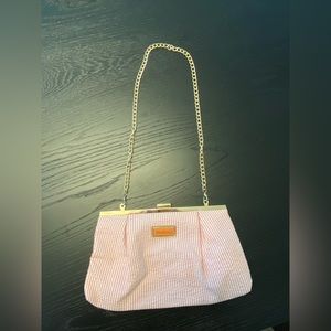 Lilly Pulitzer Pink and White Seersucker Clutch Purse